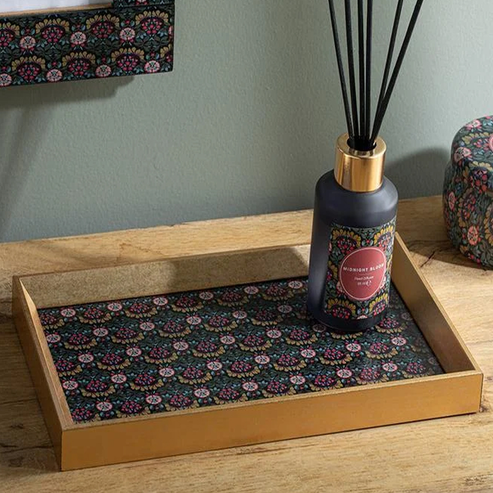 Поднос 16x26см стекло декоративный Midnight Bloom Черный  