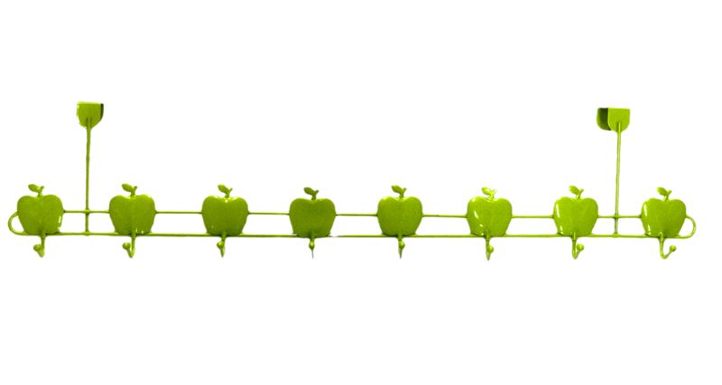 Вешалка на дверь 8 крючков с подвесом Яблоки 18х68х10см (зелёный перламутр) JC-1113 (60)