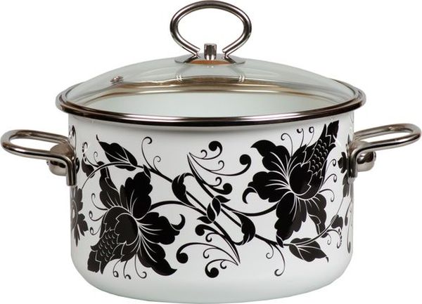 Кастрюля эмалированная сталь  5,0л, крышка стекло, Стальэмаль Tango белоснежная 