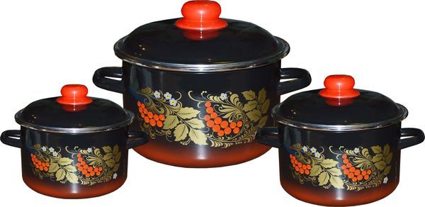 Набор посуды эмалированная сталь, 3пр №19 "Рябина" чёрный