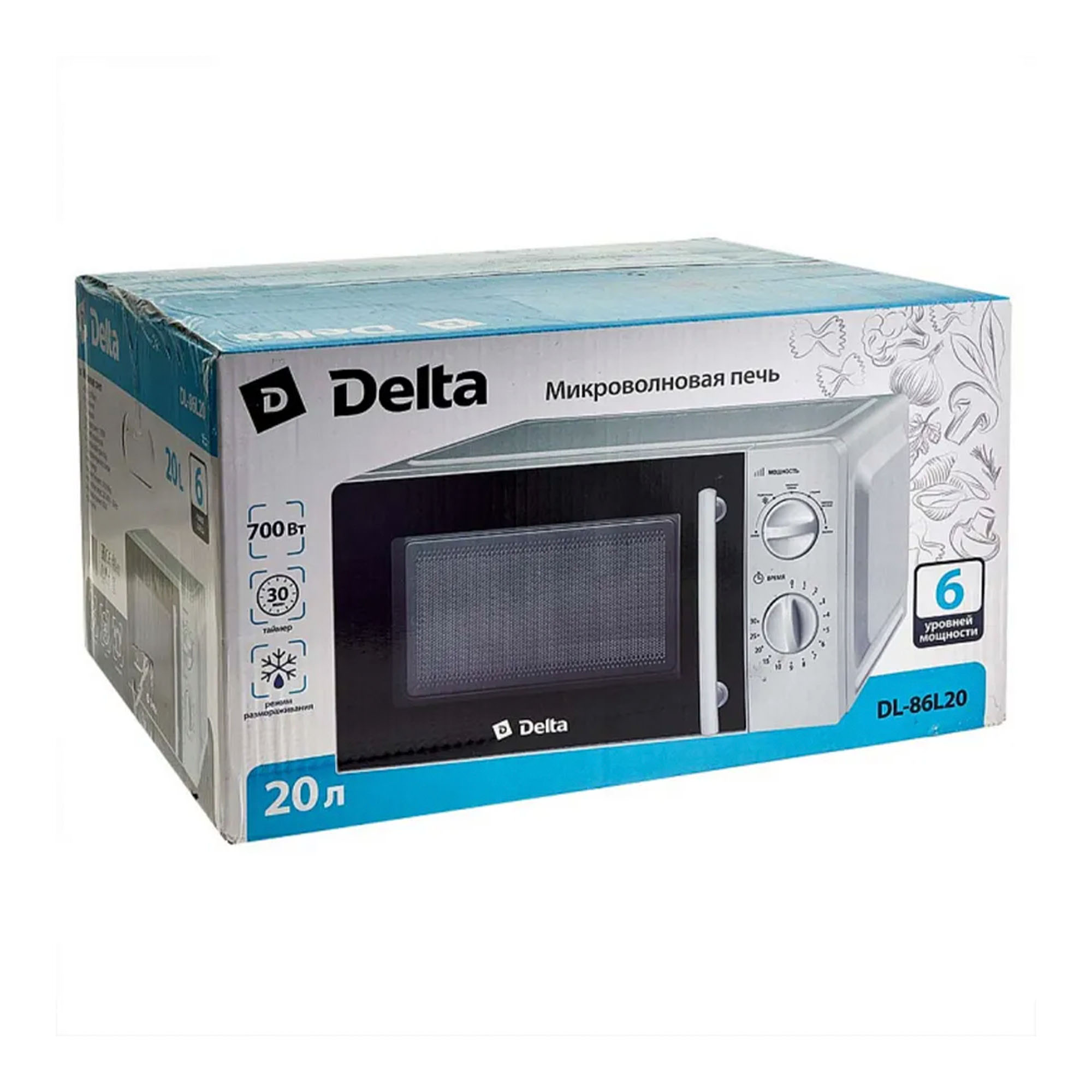 Печь микроволновая DELTA DL-86L20  белый: 700 Вт,20л