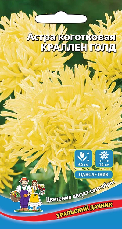 Семена Цветы Астра коготковая Краллен голд "Уральский Дачник" ц/п