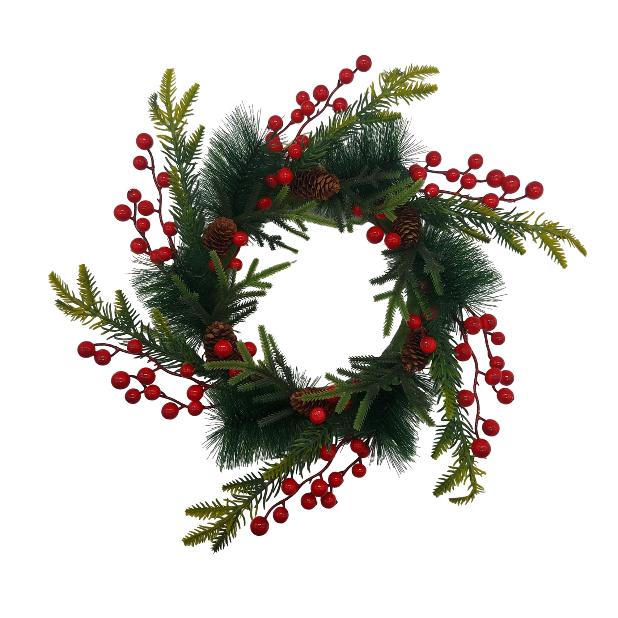 Венок новогодний 40см с красными ягодами РД44785