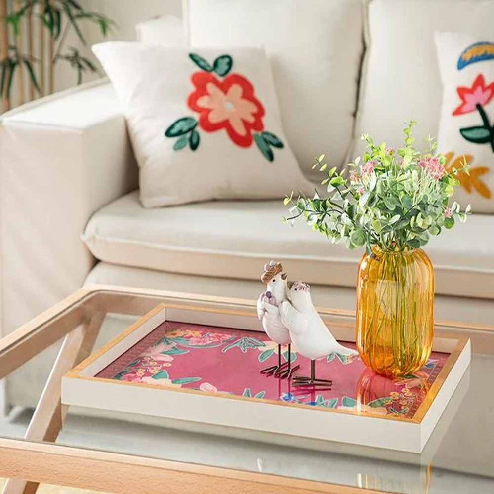 Поднос 31x46см стекло декоративный Flowertopia Розовый