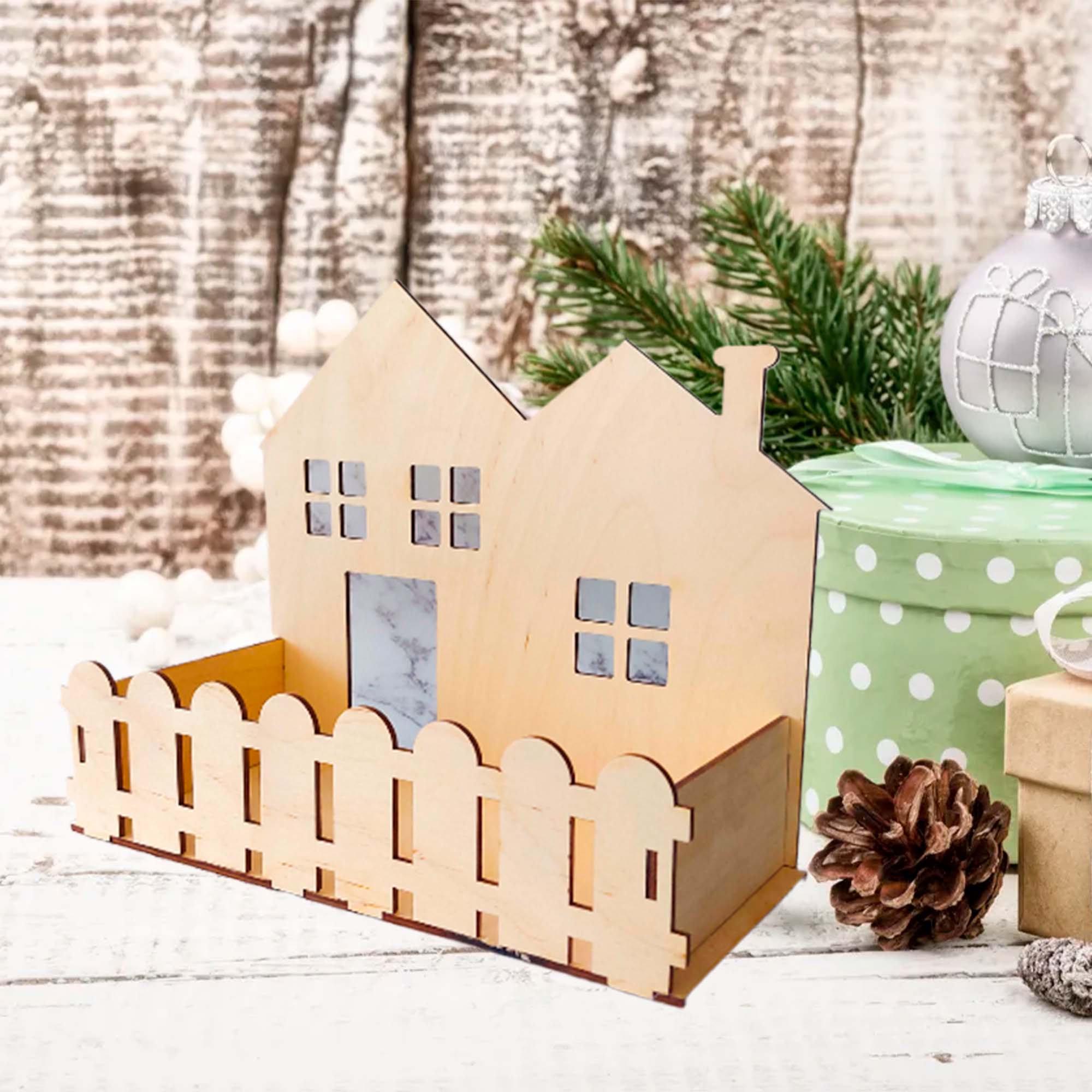 Кашпо 18х40х20см ДомВуд Домик с забором Экошпон Ф250