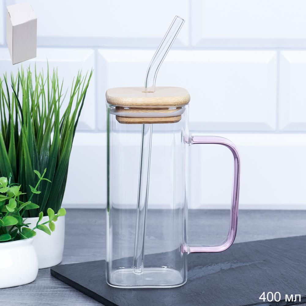 Кружка 400мл для смузи бамбуковая крышка LCWB9604