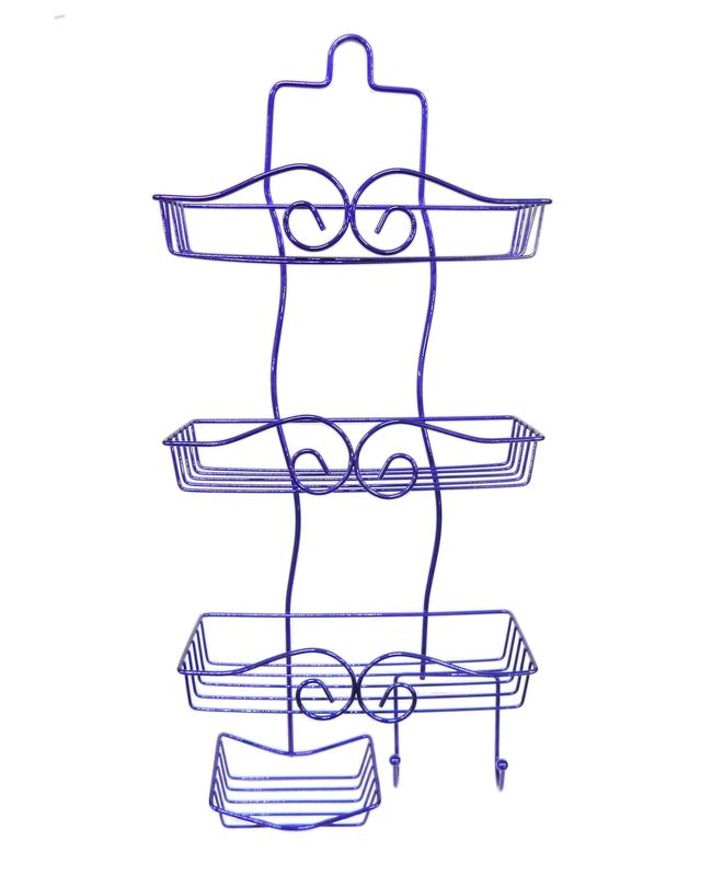 Полка прямая 3 ярусная 60х26х11см с мыльницей и 2-мя крючками фиолетовая JC-4450/Е-0061