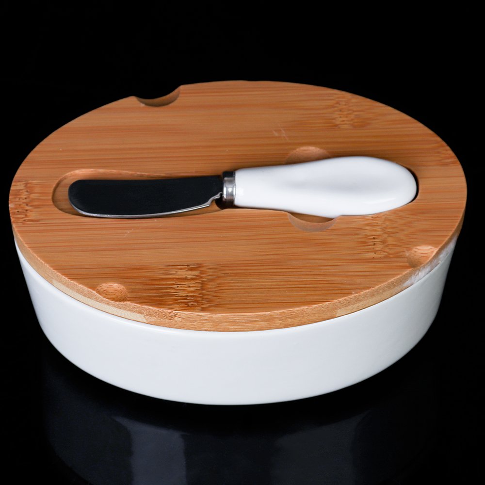 Масленка и нож JA7528 на деревянной подставке