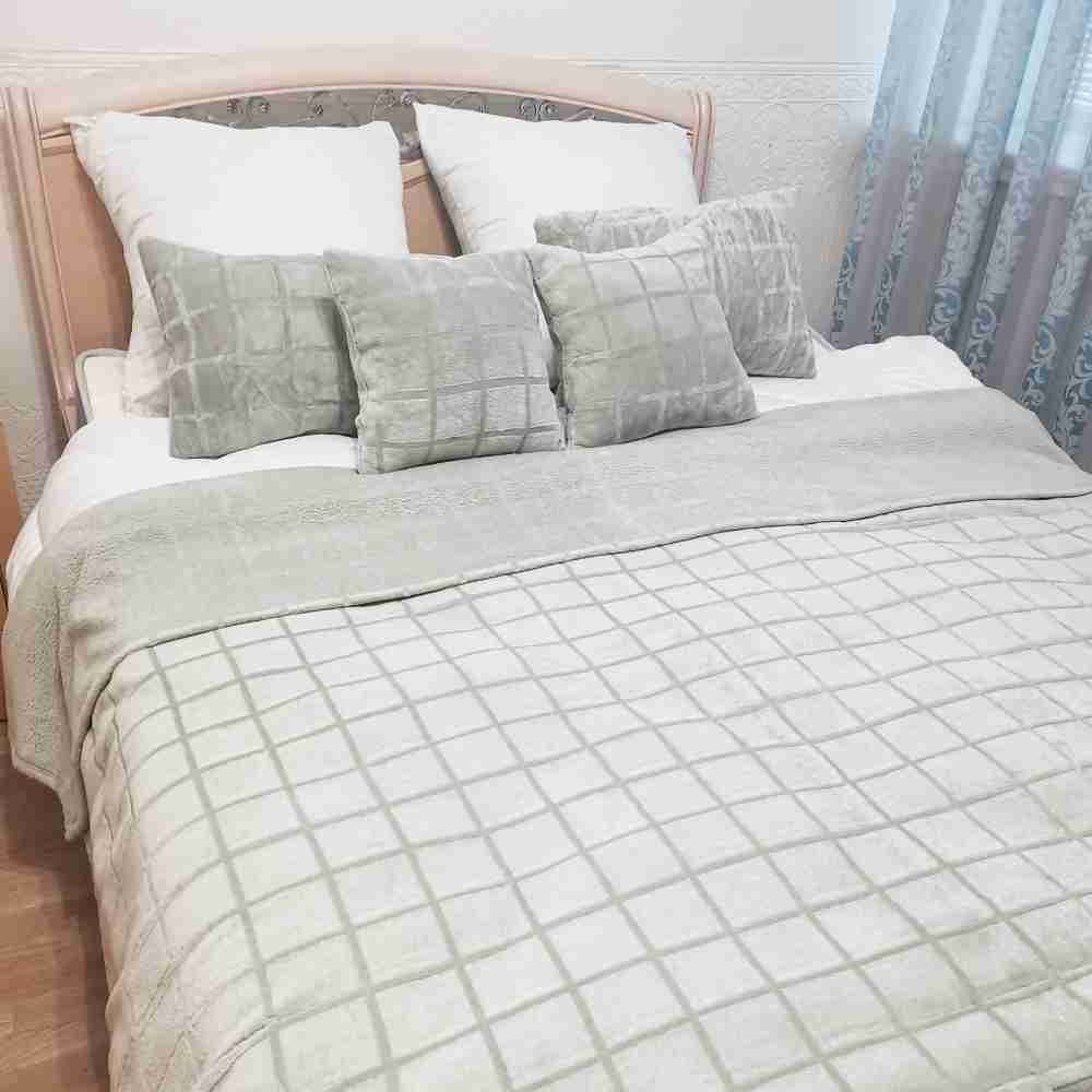 Плед 200х220 ДомВелл фланель Клетка серая