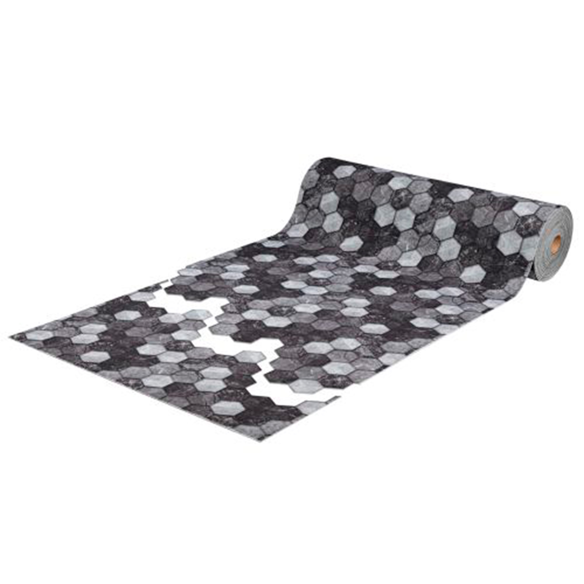 Коврик-дорожка 80х1500 вырезной icarpet PRINT антискользящий 128 Соты Мрамор черно-серый цена за 1м