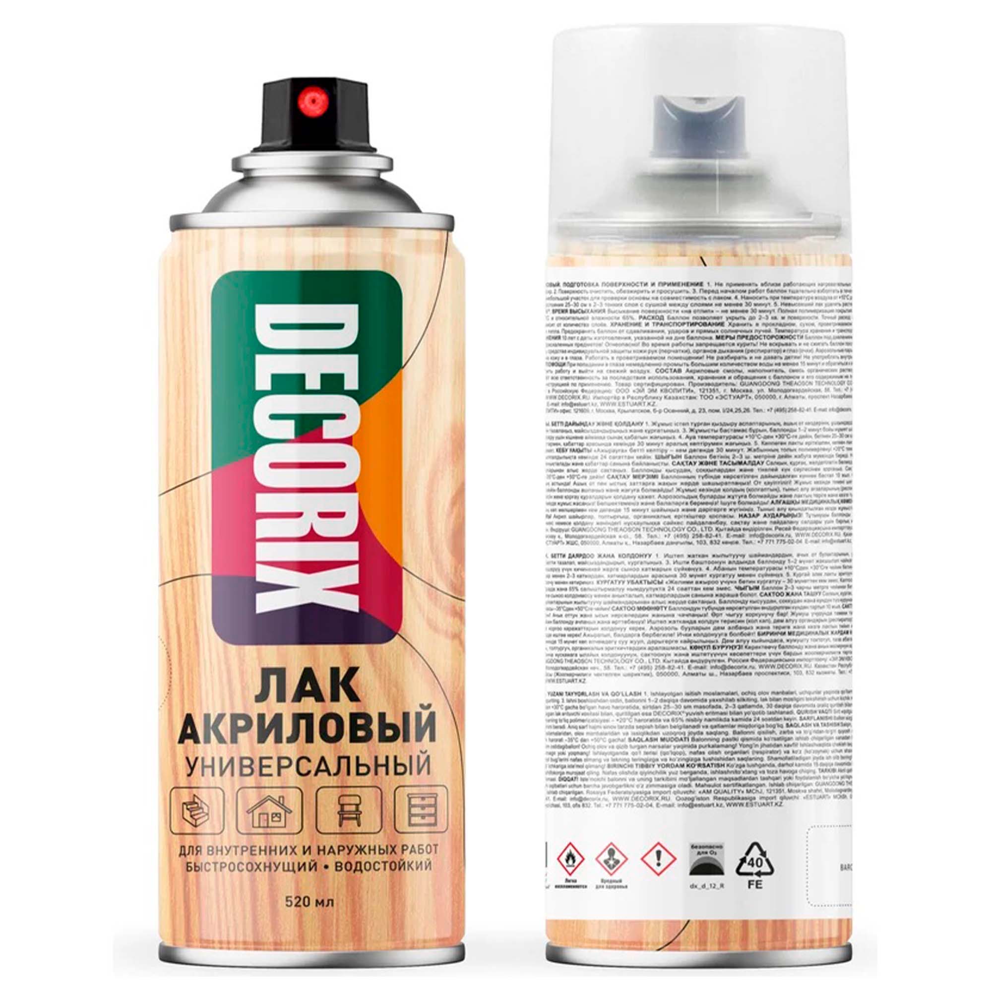 Лак аэрозольный 520мл DECORIX бесцветный глянцевый 0107-32 DX 