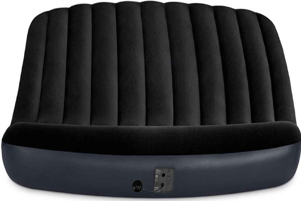 Матрас надувной флокированный 152х203х25см с подголовником, встр.насос 220В, до 272кг, Intex