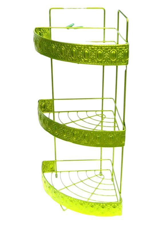 Полка угловая 3 ярусная 53х22х22см Орнамент зеленая металлик JC-4421/G006-3 