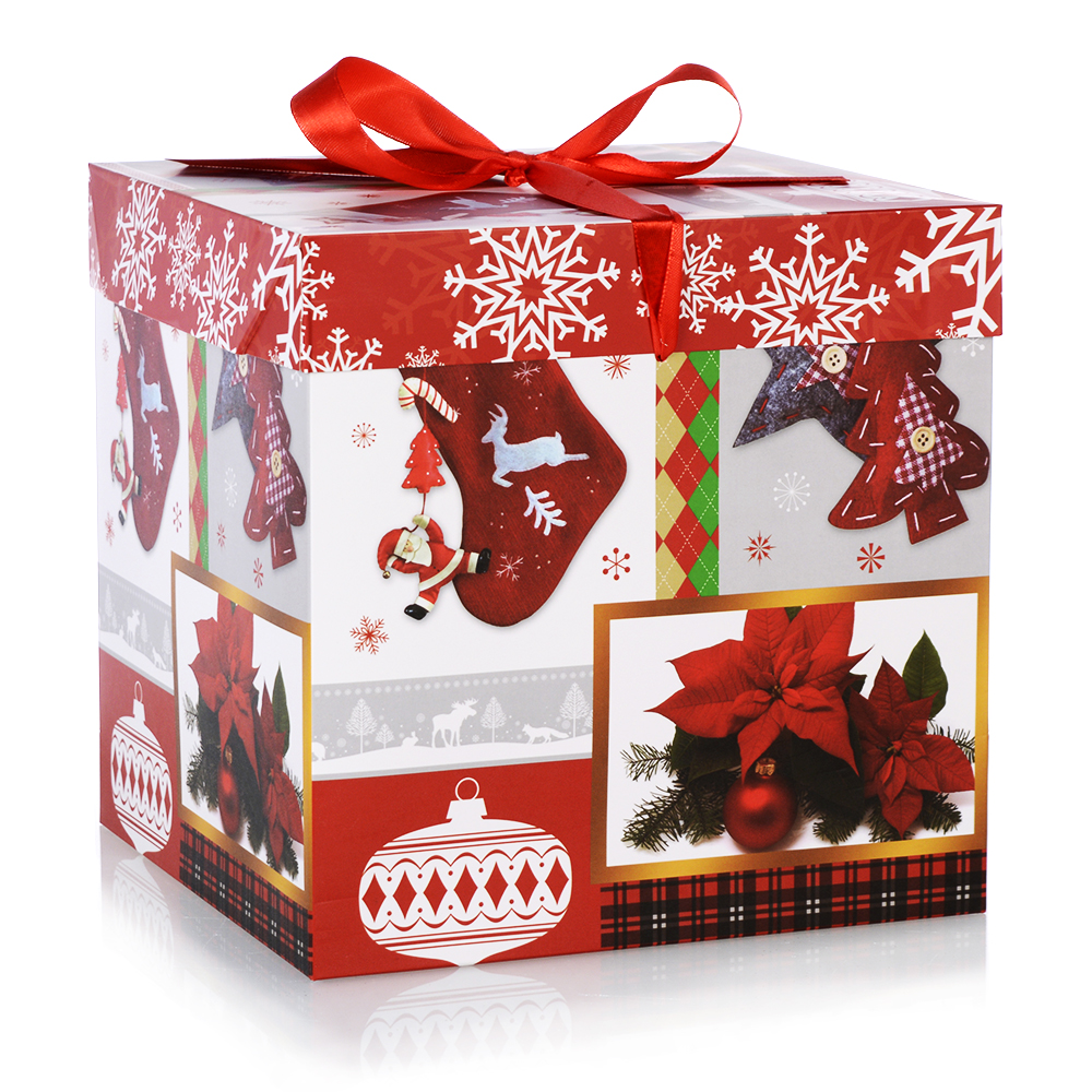 Коробка подарочная 22x22x22 см складная 117-L Новый год  Коробка подарочная 22x22x22 см складная 117-L Новый год