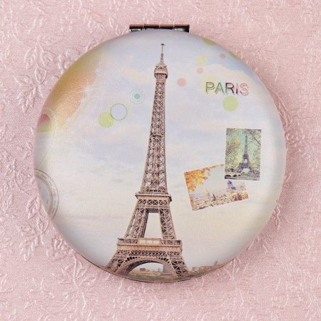 Зеркало карманное 7см GT355 кожзам, стразы микс