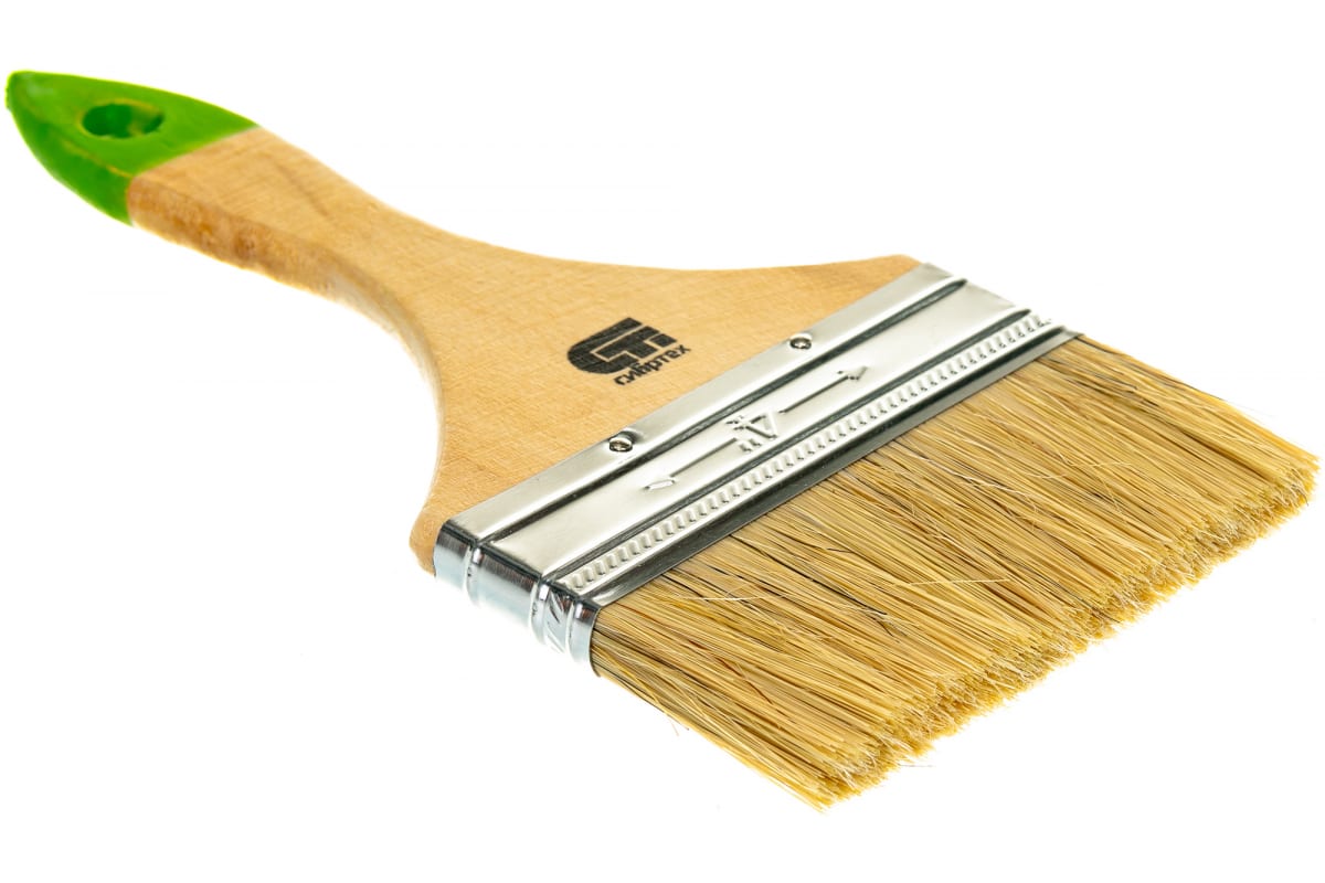 Кисть плоская 100мм, натуральная щетина, деревянная ручка, Сибртех