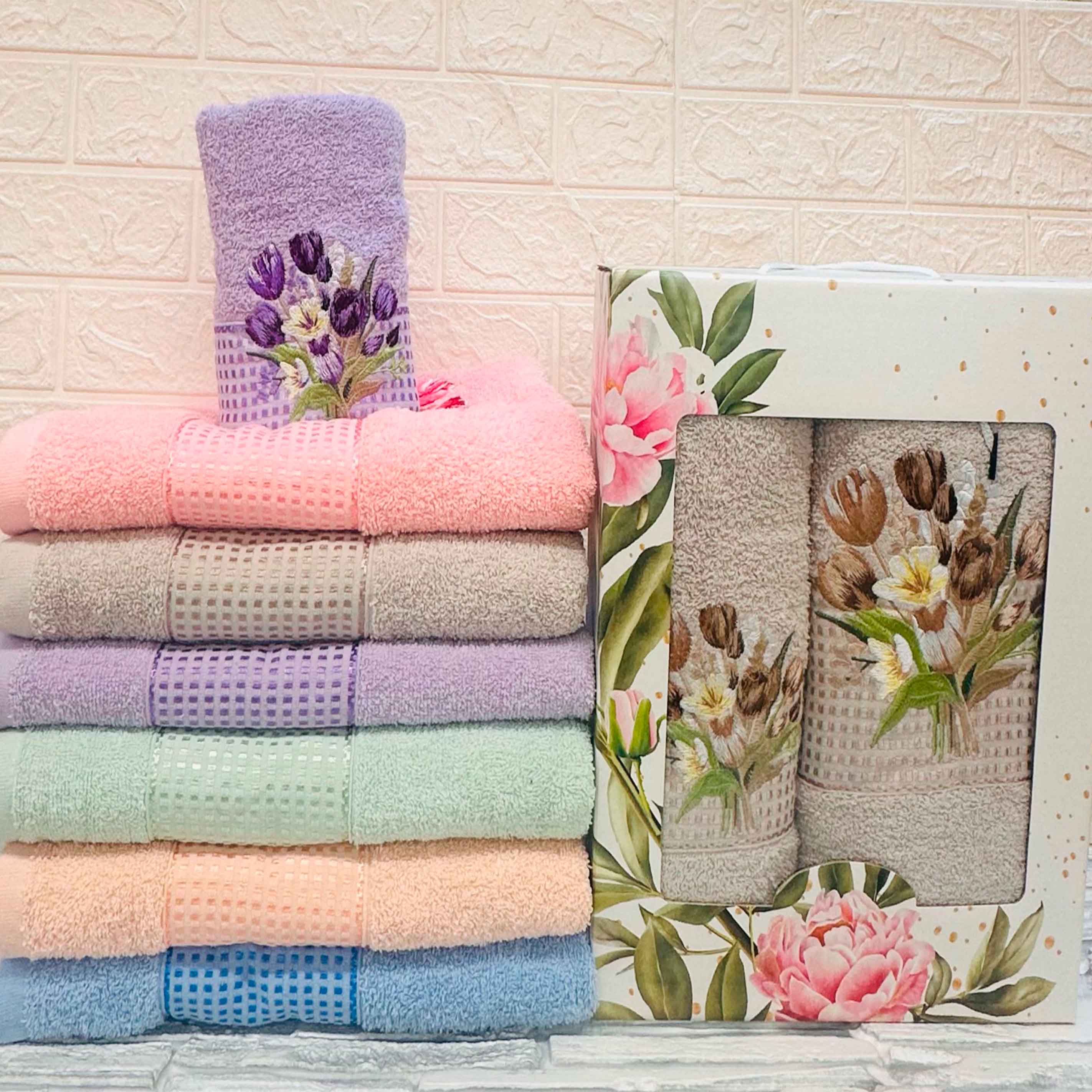 Набор полотенец 2шт, 70х130, 50х90, хлопок в коробке