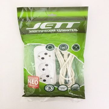 Удлинитель сетевой Jett (ДЖЕТТ) ПВС 2х0.75 3 роз.  3 м 10А белый РС-3