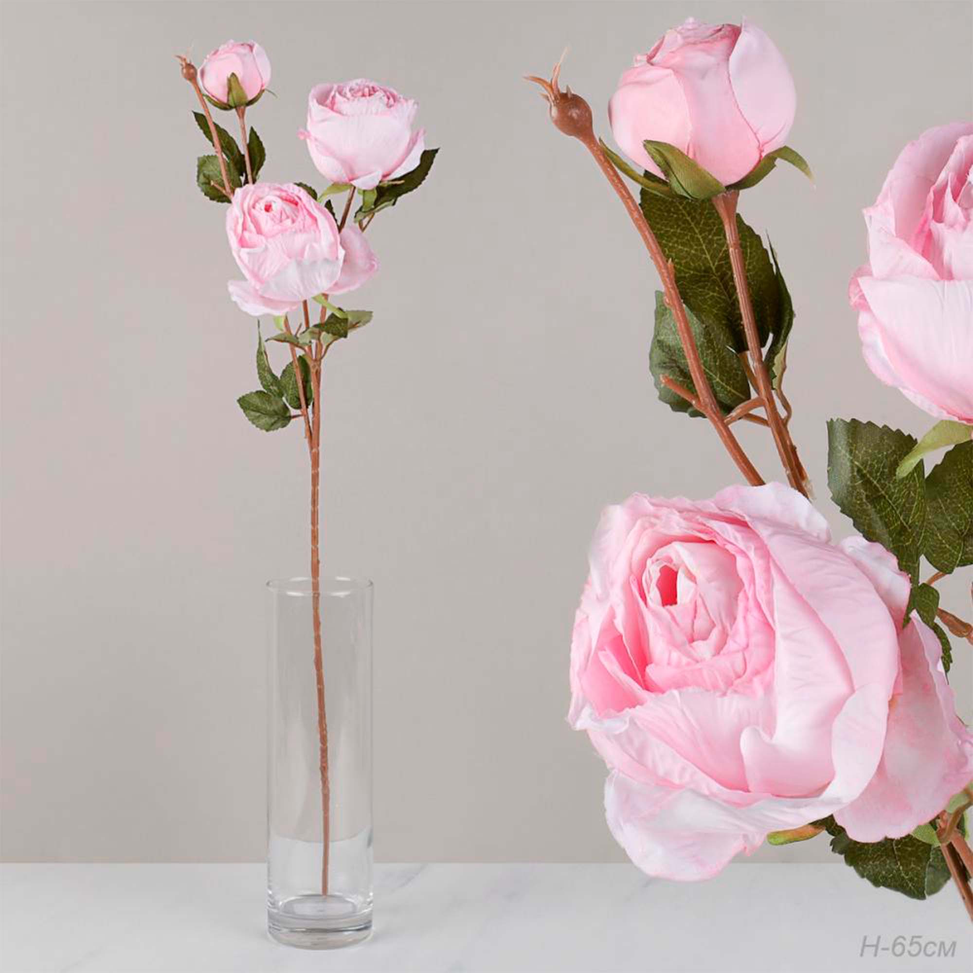 Цветок искусственный Роза розовая 65см три бутона RF-1568 