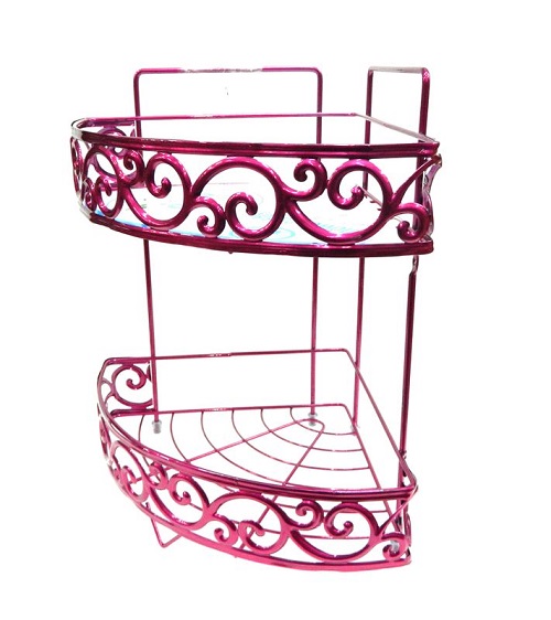 Полка угловая 2 ярусная 32х23х23см Ажур розовый металлик JC-4413/G004-2