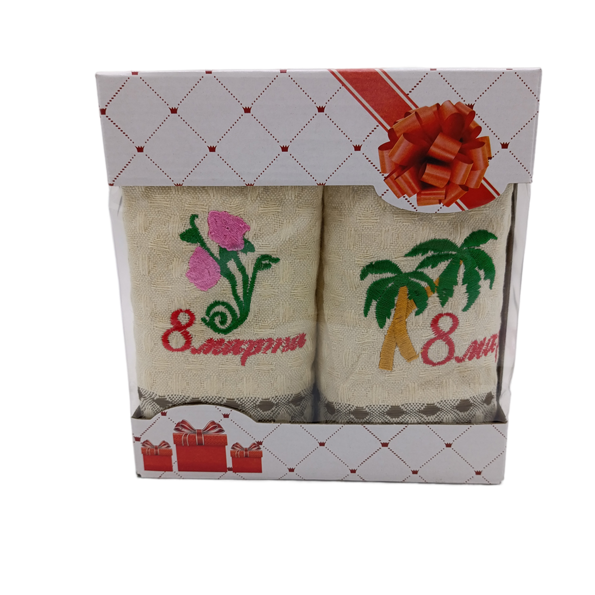 Набор полотенец 2шт 25х50см, 8 Марта, хлопок, в коробке