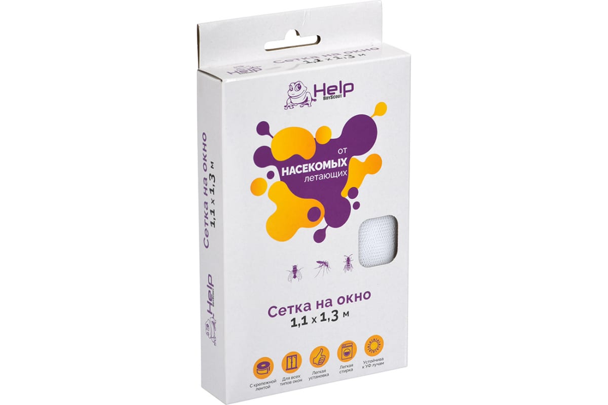 Сетка на окно ПРОТИВОМОСКИТНАЯ с крепежной лентой 110х130 см  HELP 