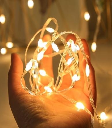 Гирлянда "Нить" 10м роса, прозрачная нить, 100 LED, свечение желтое теплое