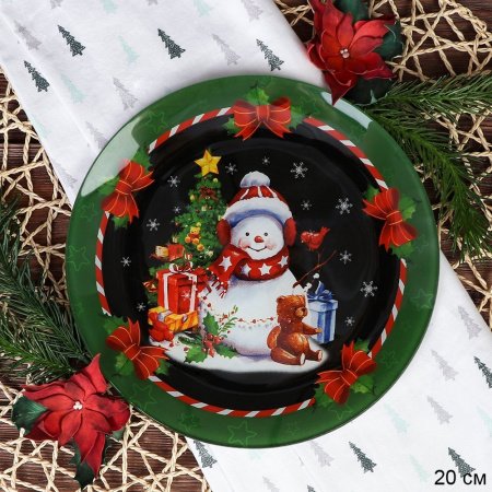 Блюдо круглое 20см Новогодняя ночь S3008 T110-1 GREY B цветная коробка 7098