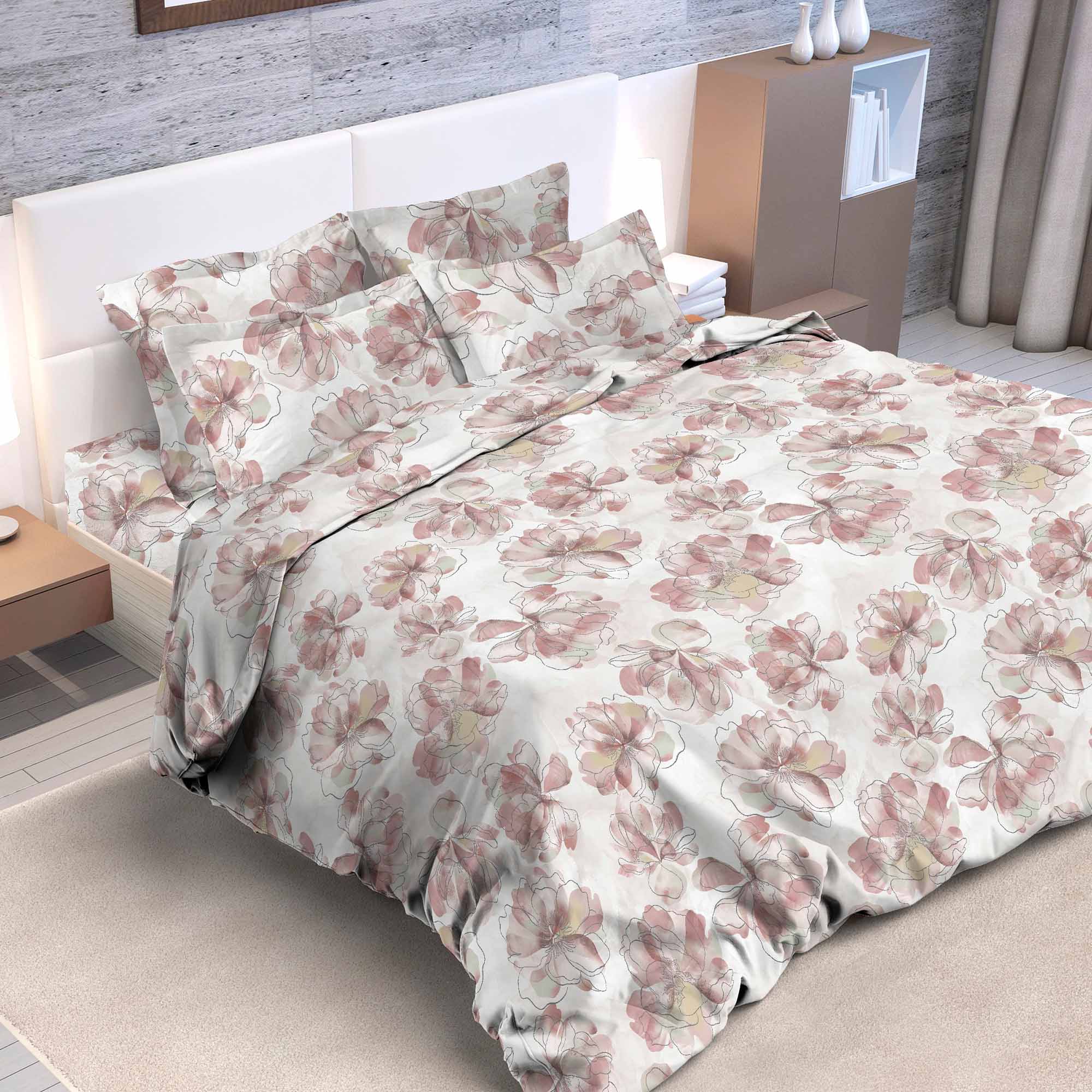 Комплект постельного белья 1,5 (70*70) ДомВелл Комфорт полисатин-90 3194-12 Цветочная акварель