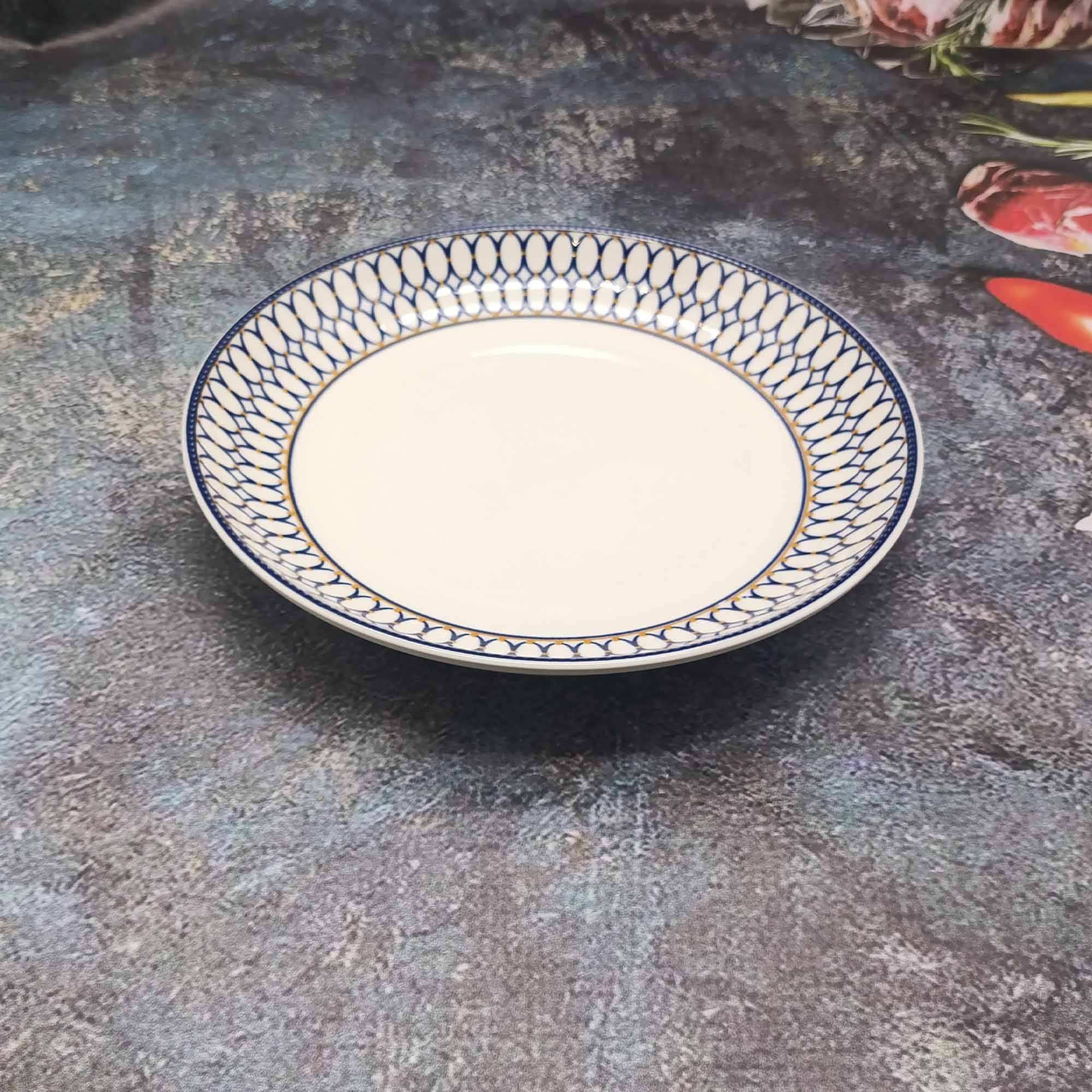 Тарелка 220мм мелкая круглая, цветная РД84939 синий узор