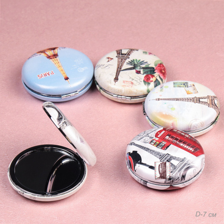 Зеркало карманное 7см GT355 кожзам, стразы микс