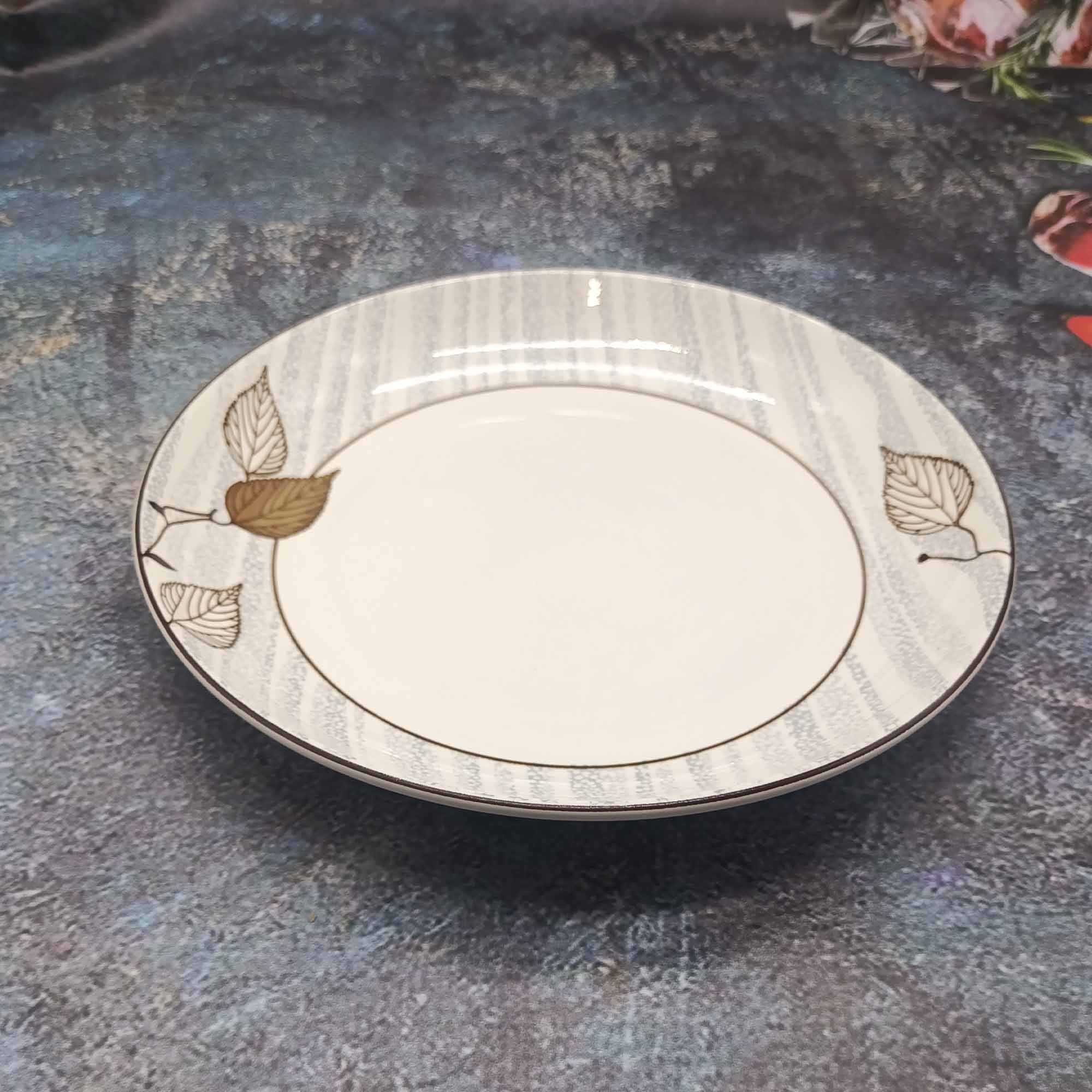 Тарелка 220мм круглая мелкая с узором РД84816 листик