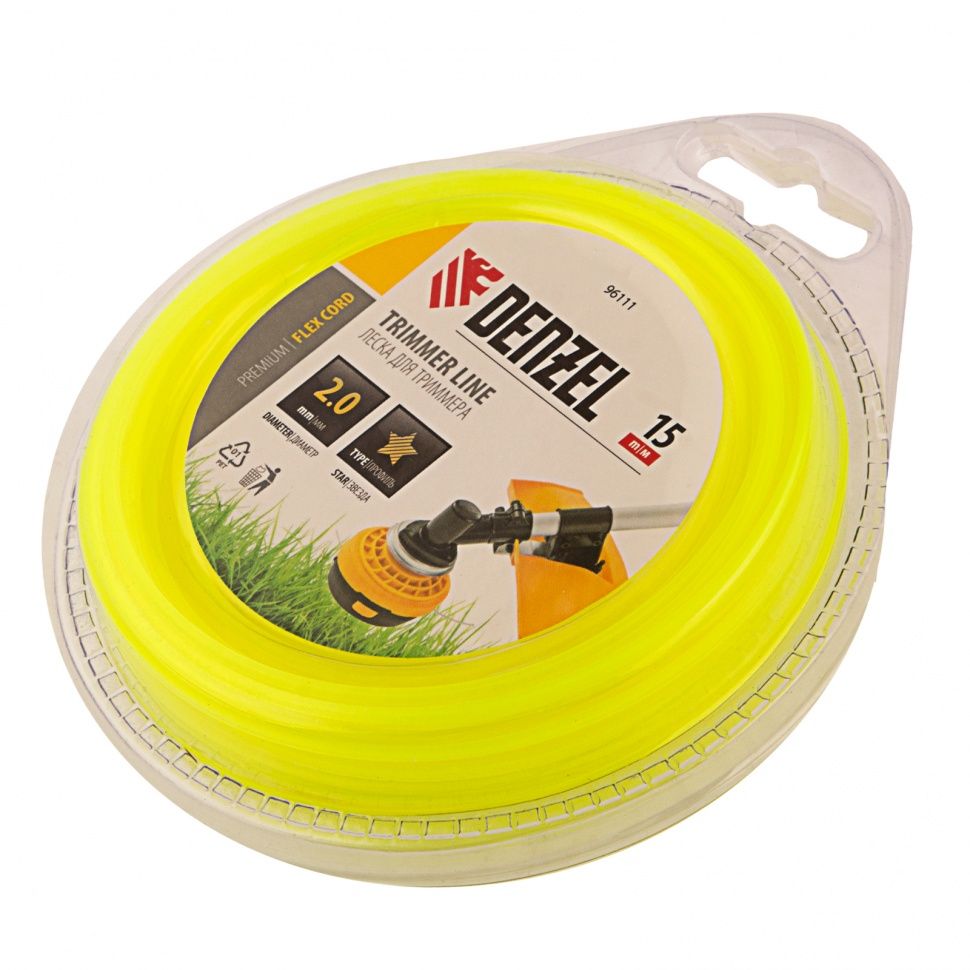 Леска для триммера звезда 2 мм х 15 м,  блистер FLEX CORD Denzel