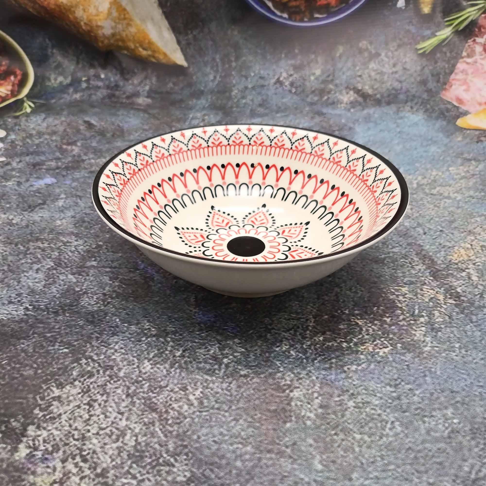 Миска 17,5см круглая, с узором РД84366 красный узор