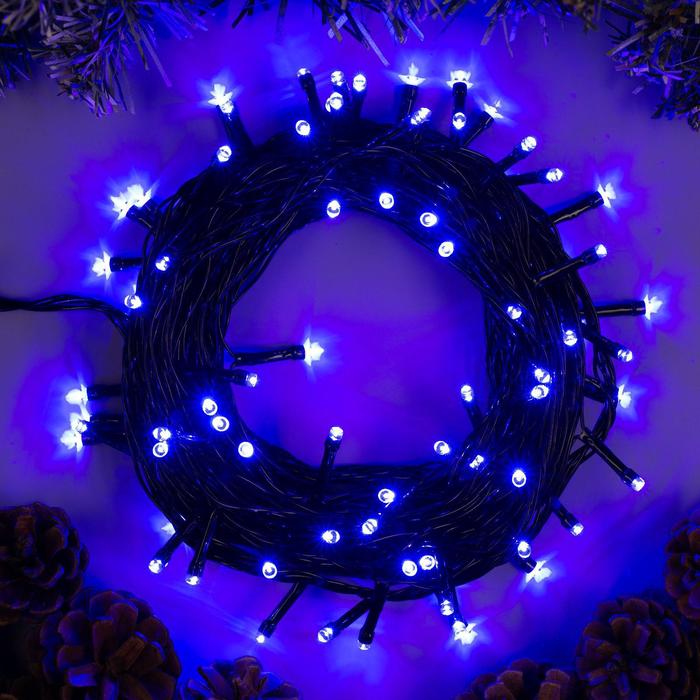 Гирлянда "Нить"  8,5м, темная нить, 100 LED, свечение синее 