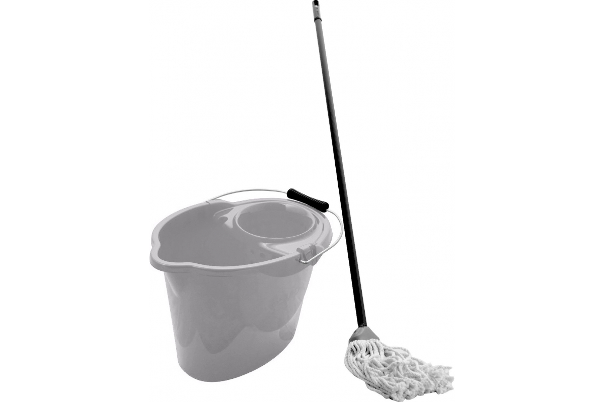 Набор для уборки Vogue  ведро со сливом и отжимом,швабра  серебряный