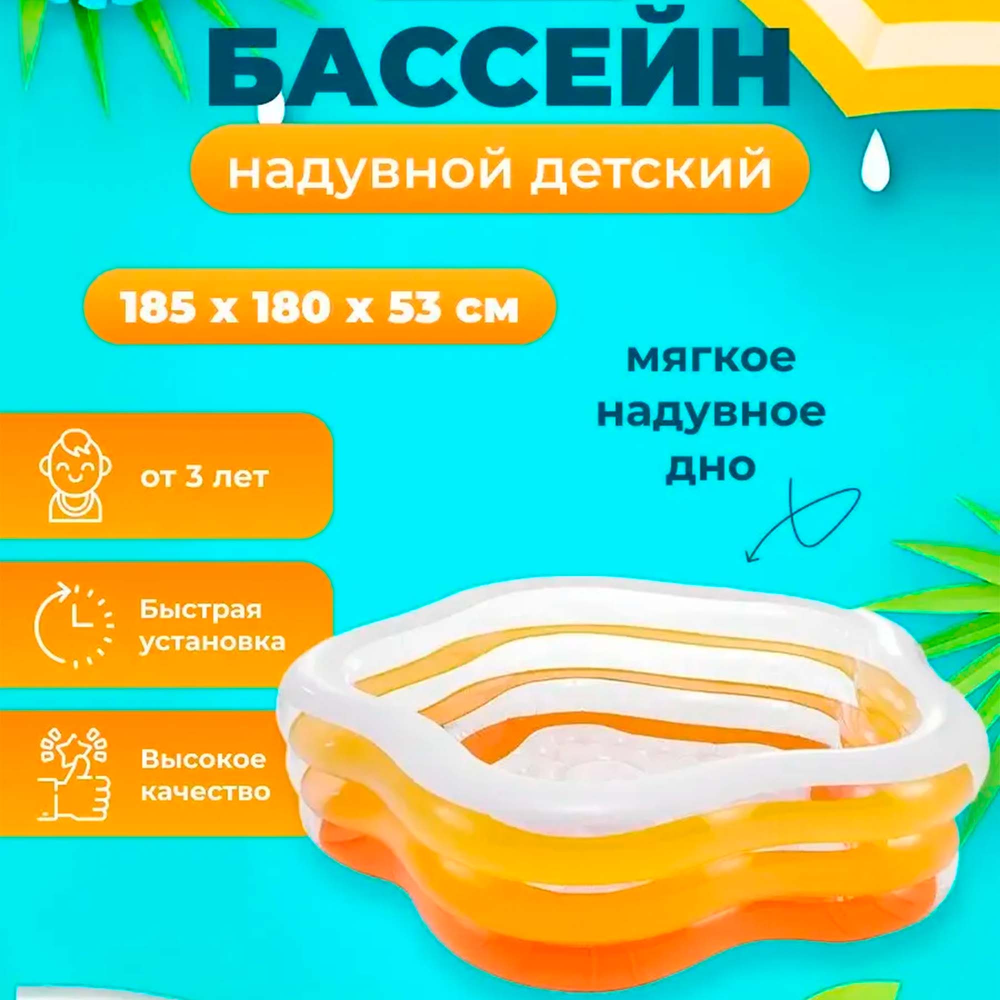 Бассейн детский надувной  185х180х53см, с надувным дном, 460л, от 3 лет, уп.3