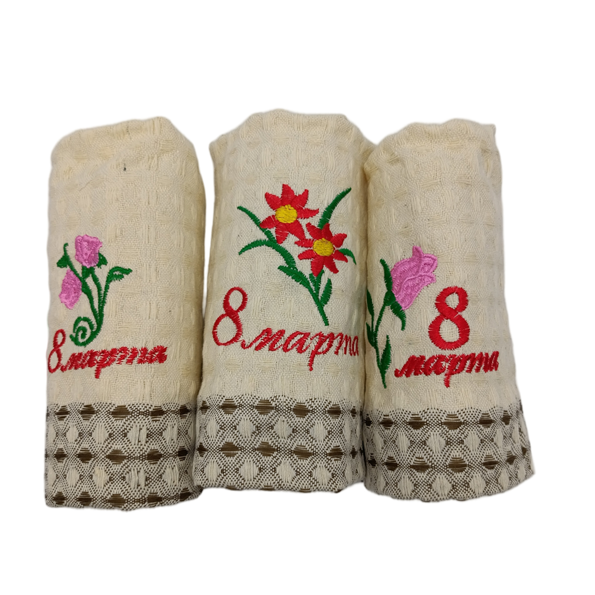 Набор полотенец 3шт, 25х50см, 8 Марта, хлопок, в коробке