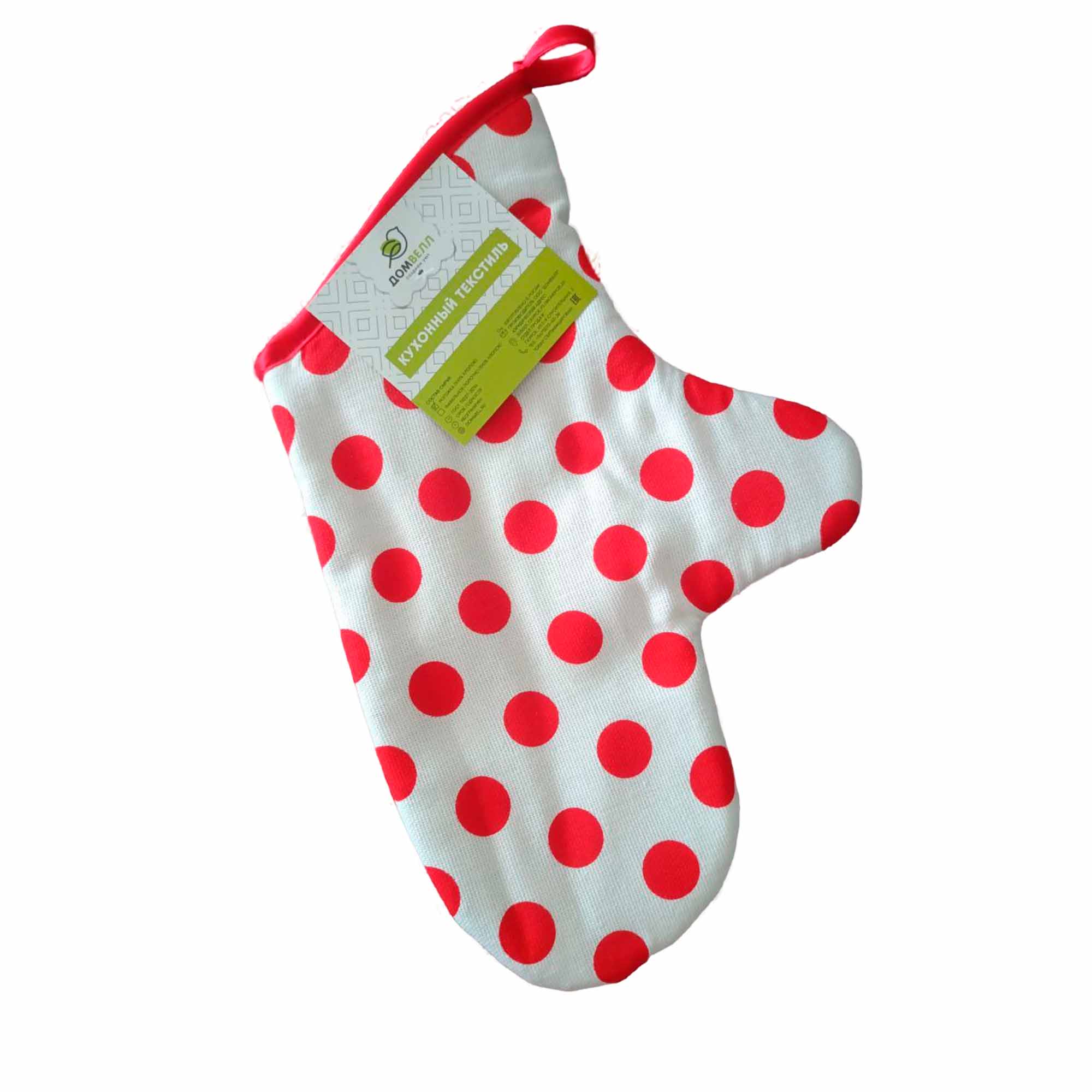 Варежка кухонная ДомВелл рогожка 568/1 Красный горох Варежка кухонная ДомВелл рогожка 568/1 Красный горох