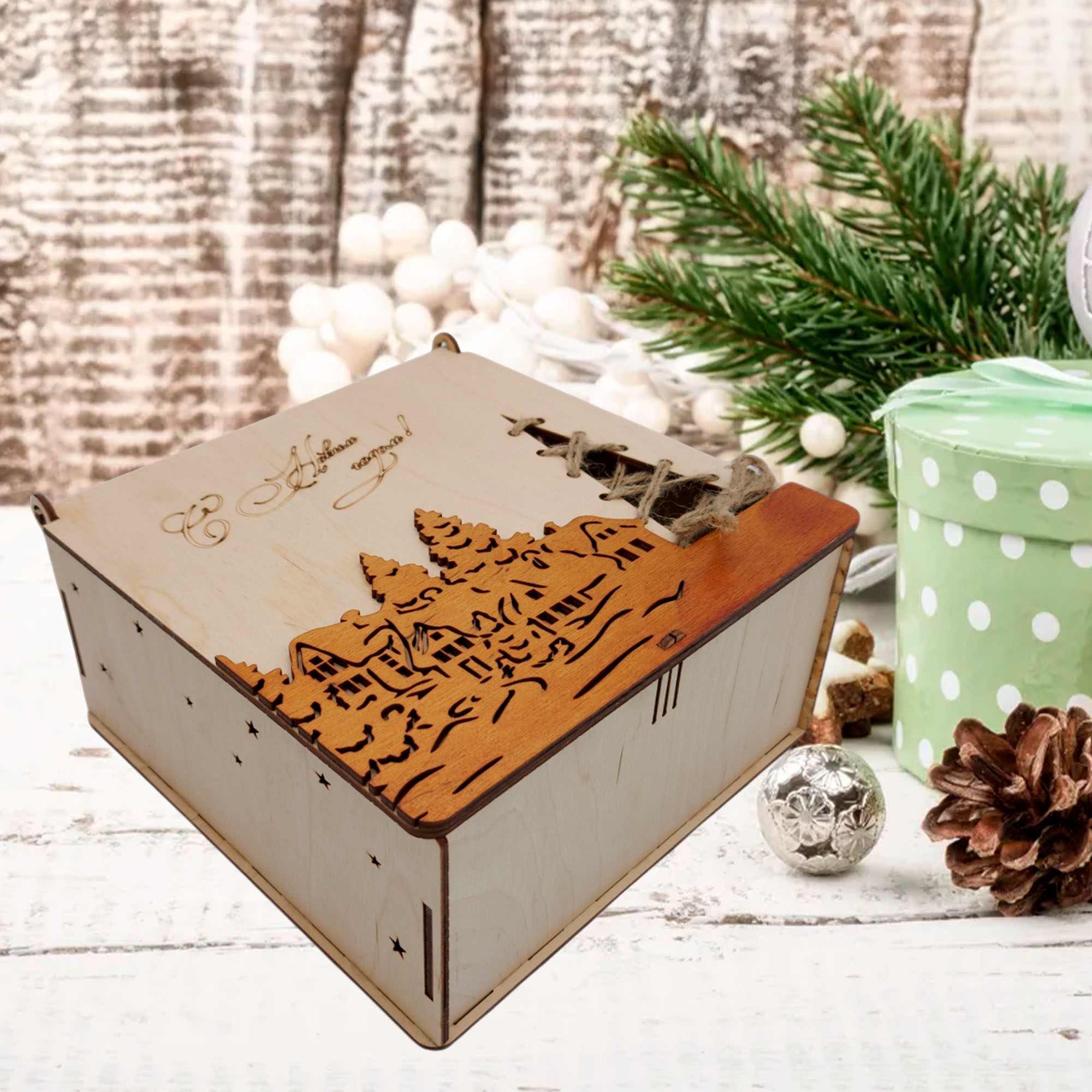 Коробка с декором НГ 22,2х22,5х11,5см ДомВуд Зимний пейзаж Экошпон Ф145/Д145 Коробка с декором НГ 22,2х22,5х11,5см ДомВуд Зимний пейзаж Экошпон Ф145/Д145