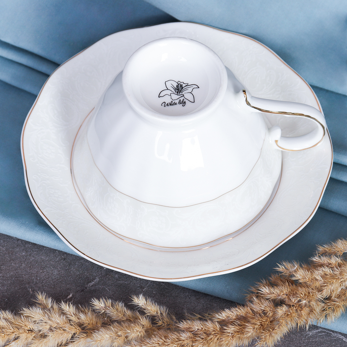 Набор чайный 12 предметов 250 мл на ножке RS 12-FY21001 Gray серая коробка