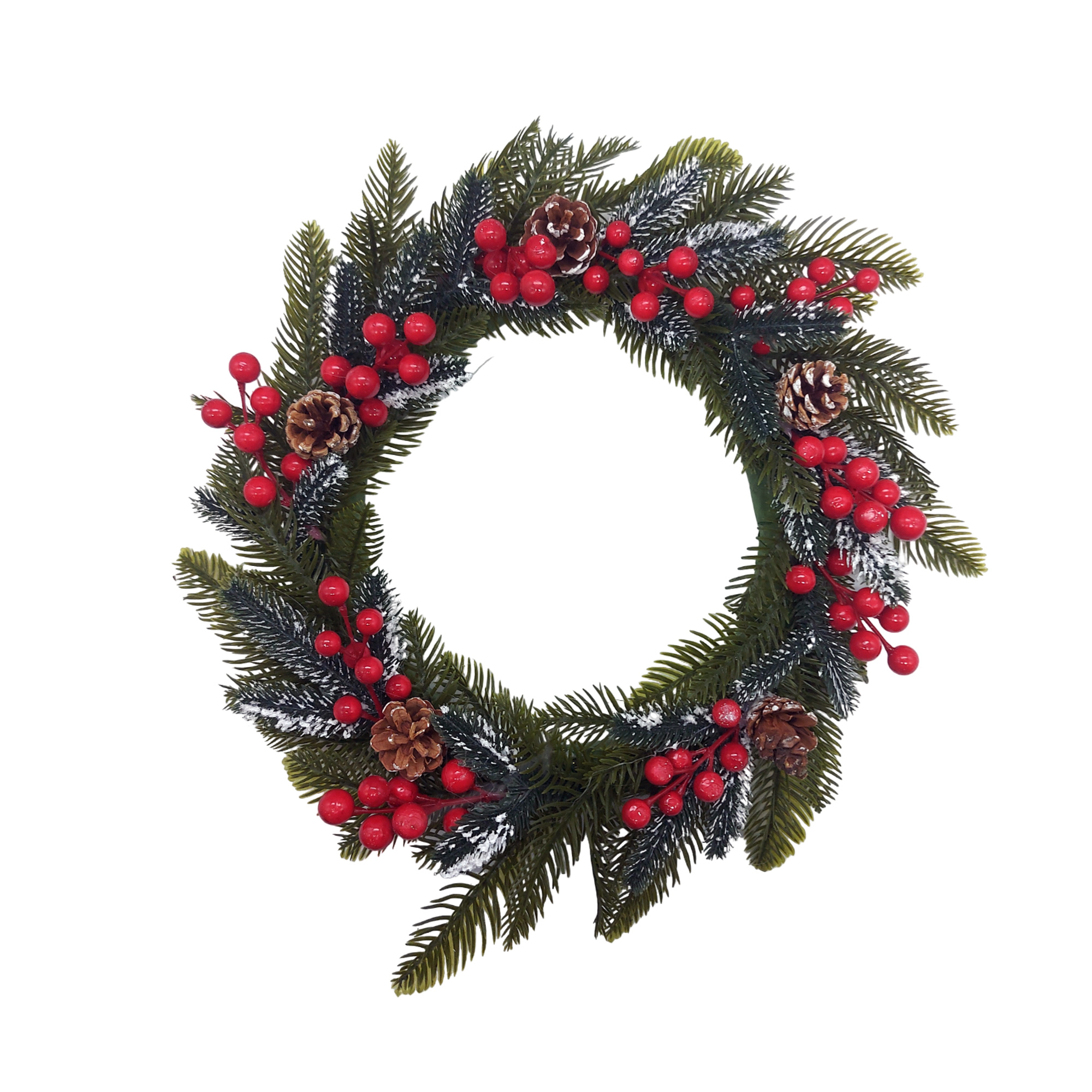 Венок новогодний 40см с красными ягодами РД44792