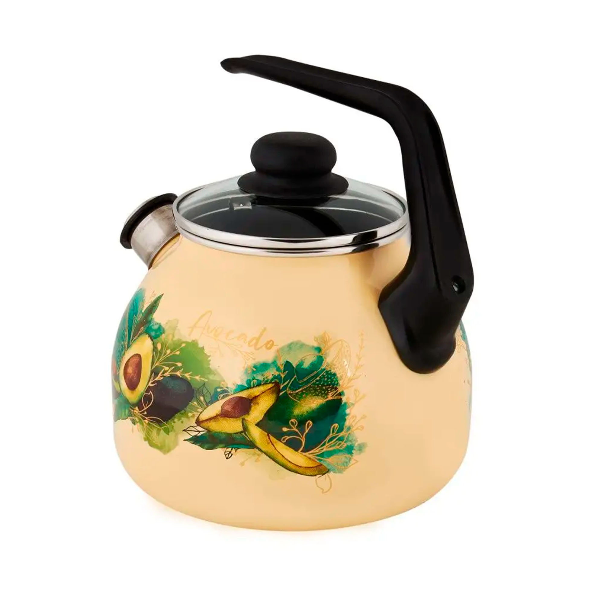 Чайник 3 л со свистком декор, палевый, с пл. кнопкой