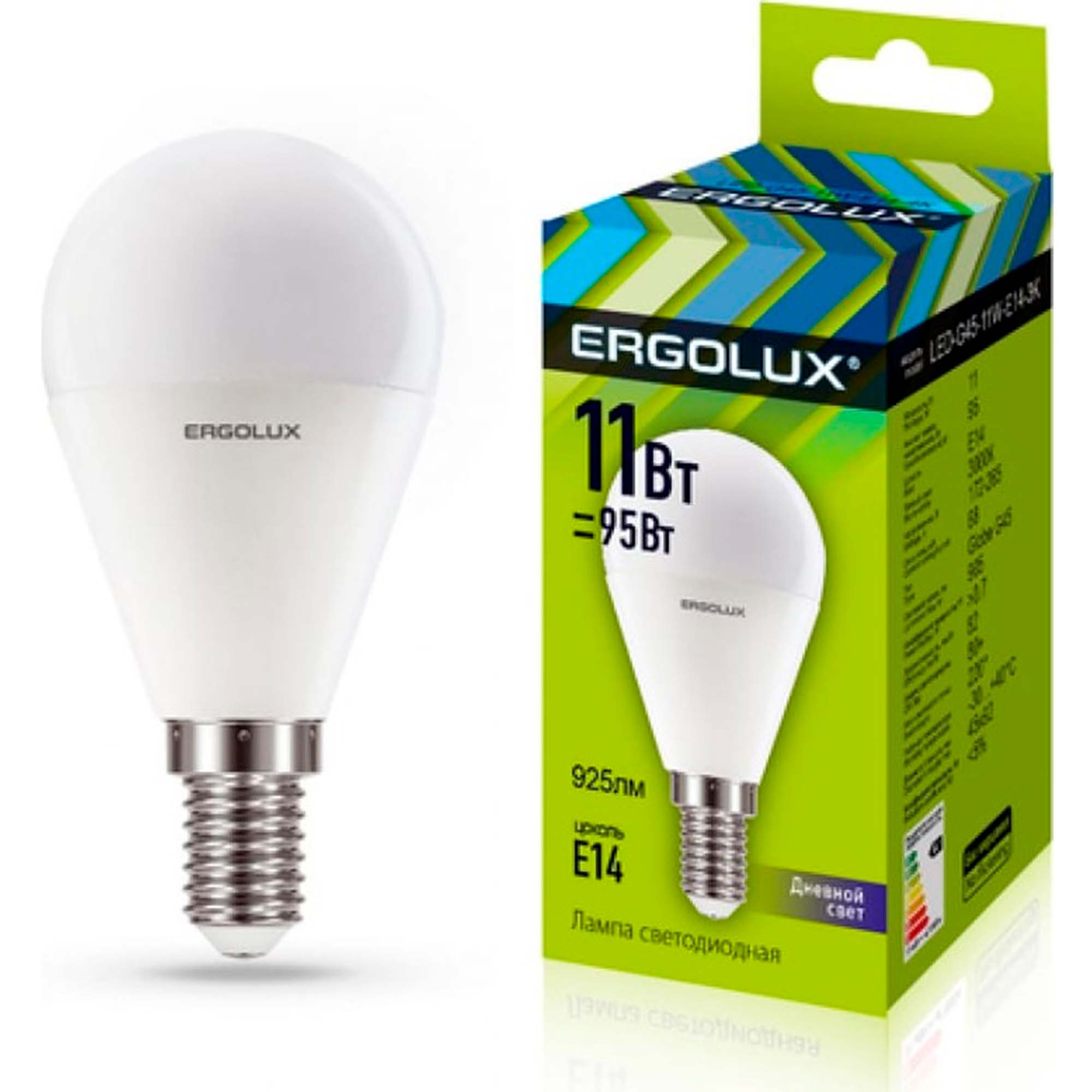 Лампа светодиодная ша Ergolux LED-G45-11W-E14-6K 11Вт E14 6500K 220-240В