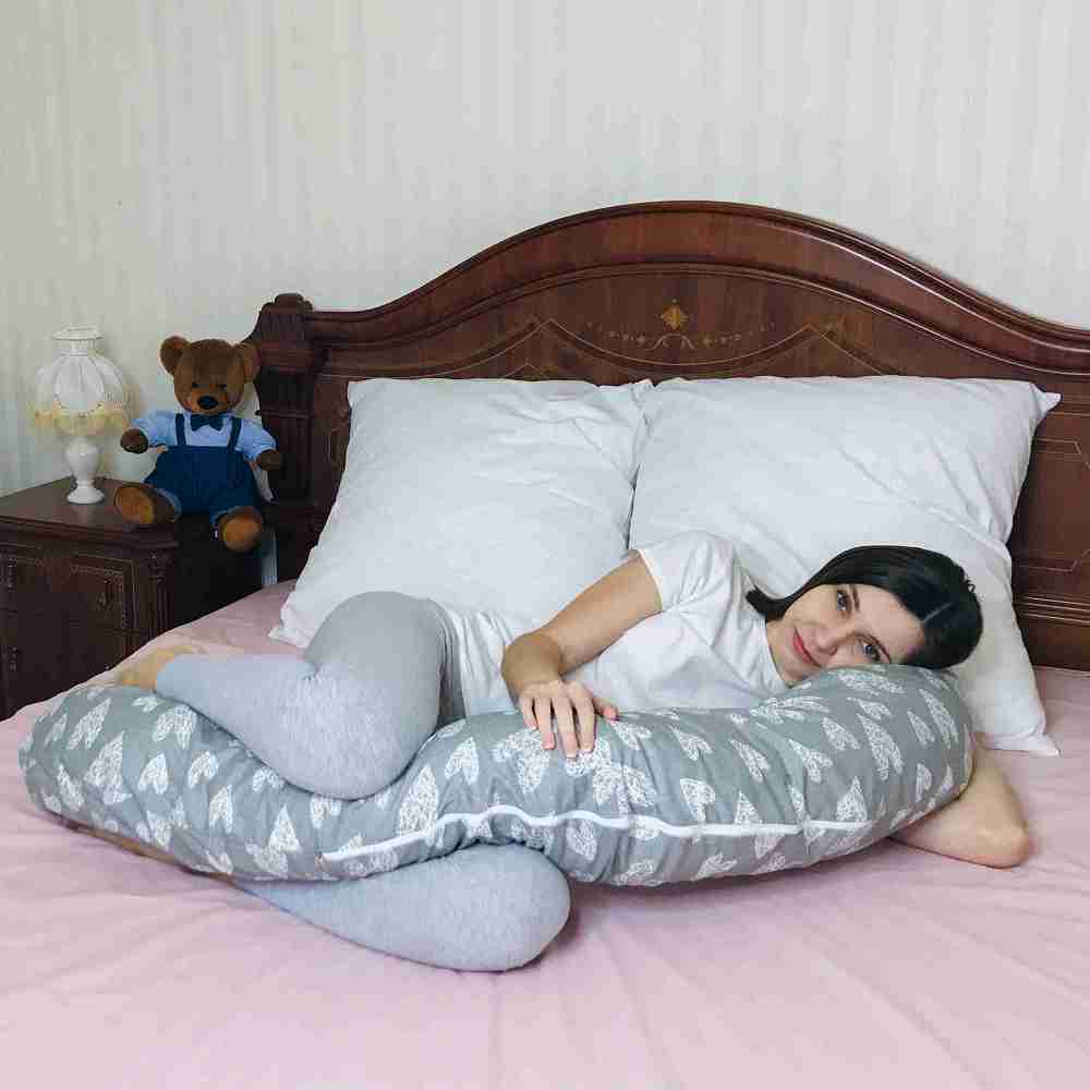 Подушка форма "Бумеранг" 7295/39 Сердечки серые (бязь, пакет) ДомВелл многофункциональная 195*30