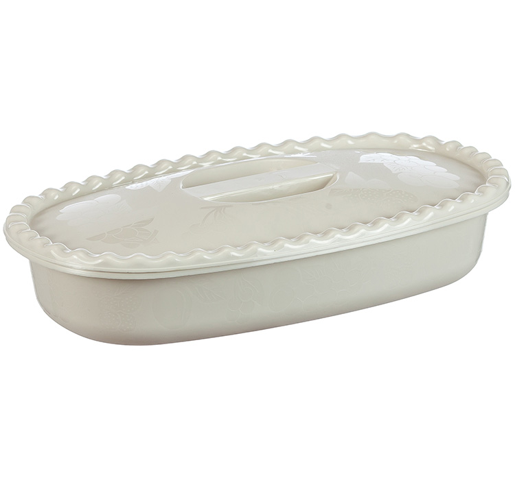 Миска 2,7л прямоугольная с крышкой белый ротанг