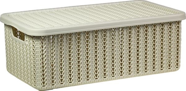 Корзина универсальная 3л ВЯЗАНИЕ с крышкой белый ротанг