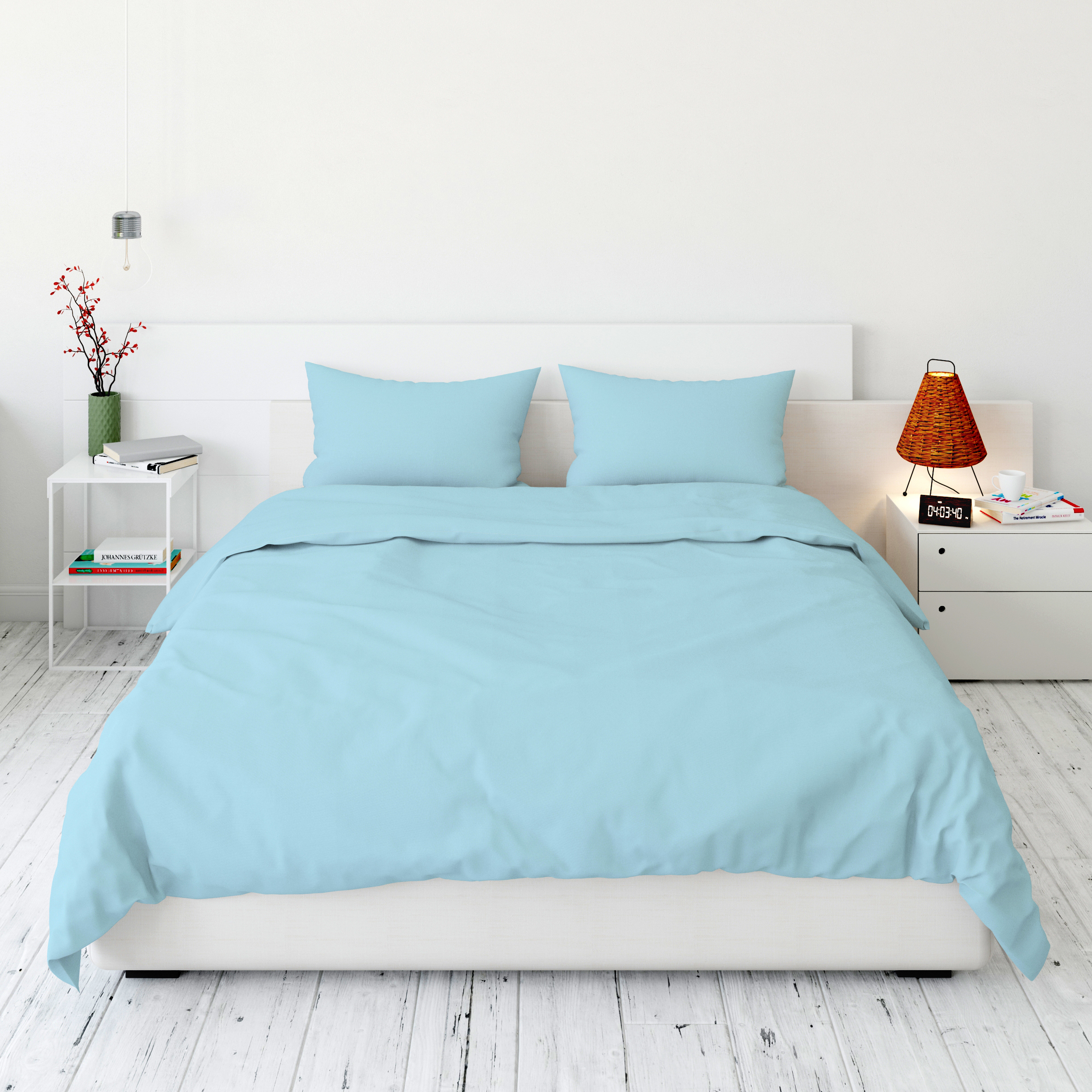 Комплект постельного белья Семейный (70*70) ДомВелл Поплин Соло Голубой