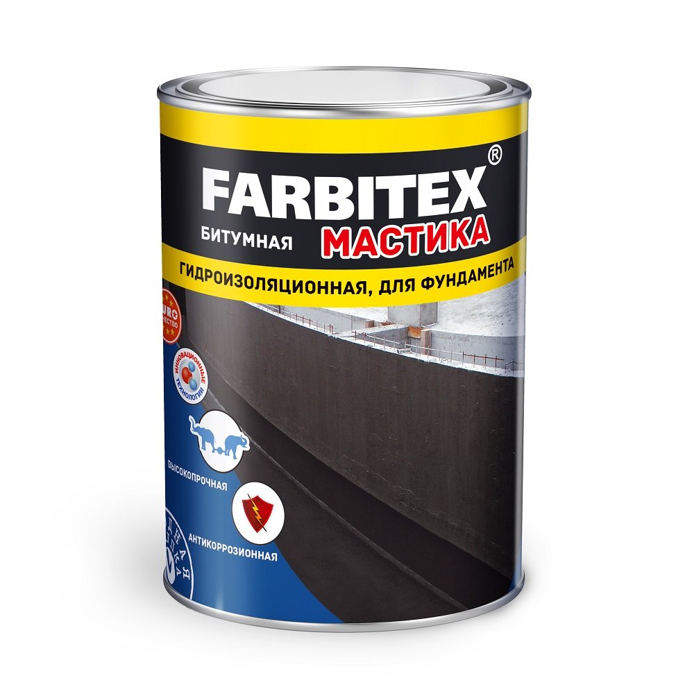 Мастика Битумная 2кг гидроизоляционная для фундамента FARBITEX