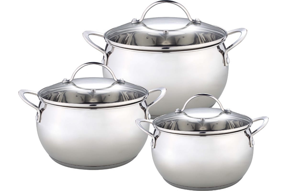 Набор посуды нержавеющая сталь, 3пр 2л, 2,8л, 3,8л крышка стекло WEBBER